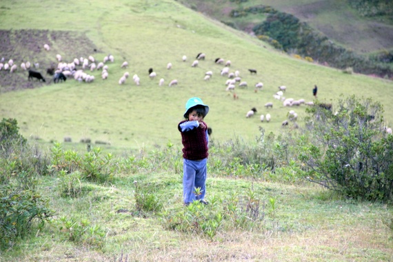 Young peruvian boy on mountainside.