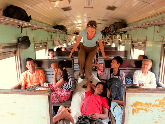 Riding the train in Myanmar